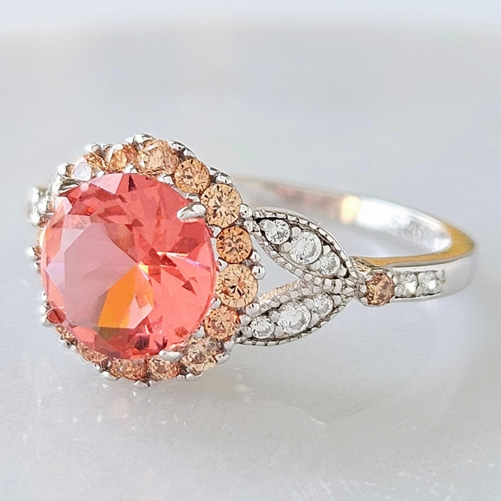 Pink & Peach Gemstone Flower Ring, 925 Sterling Silver Charmed Aroma 2019